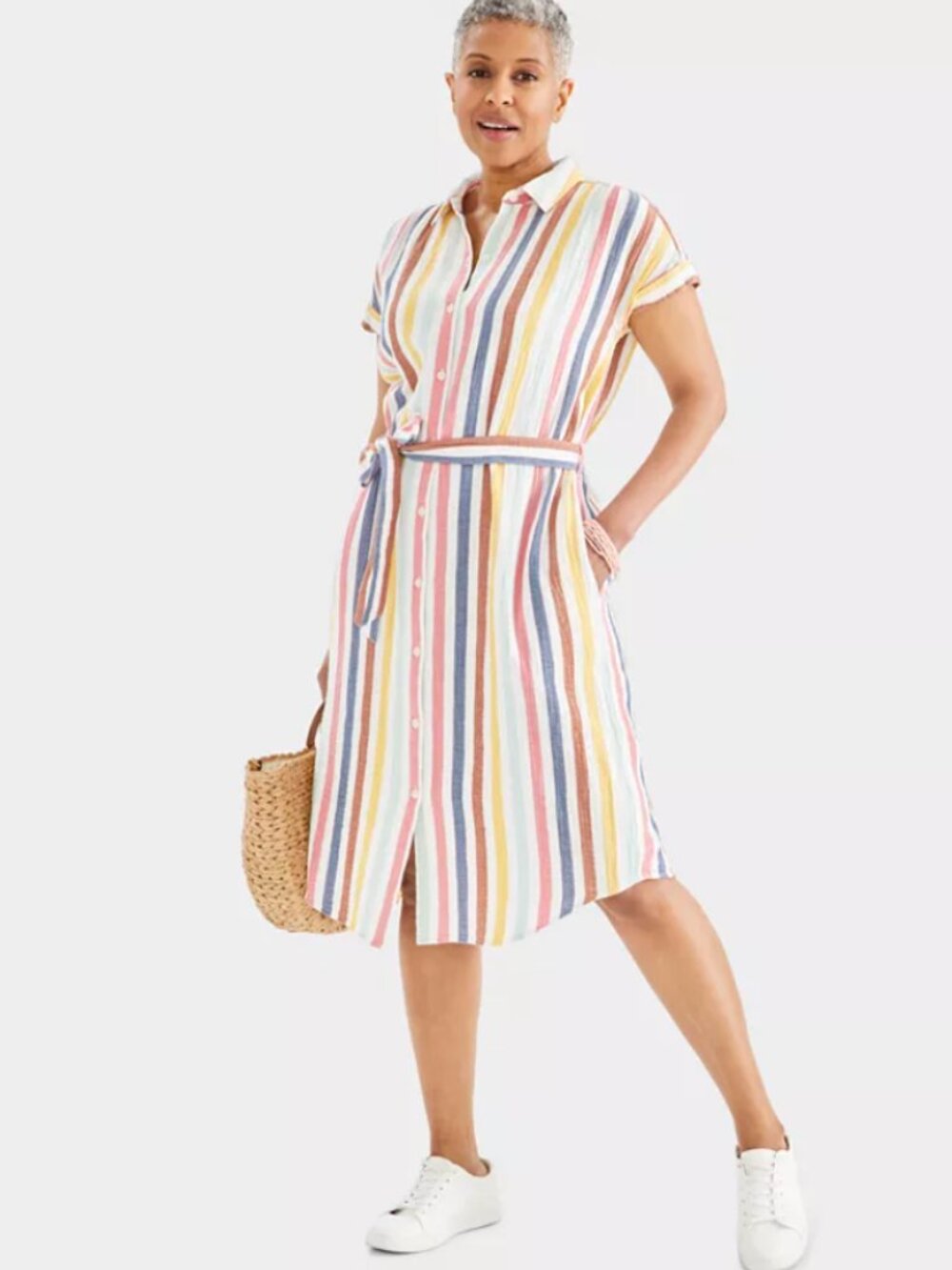 Style & Co. Colorful Striped Cotton Gauze Short-Sleeve Shirt Dress Size XXL